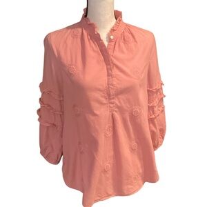 Isabella Sinclair 3/4 Ruffle Sleeve‎ 3D Sunflower Popover Blouse Mauve Small